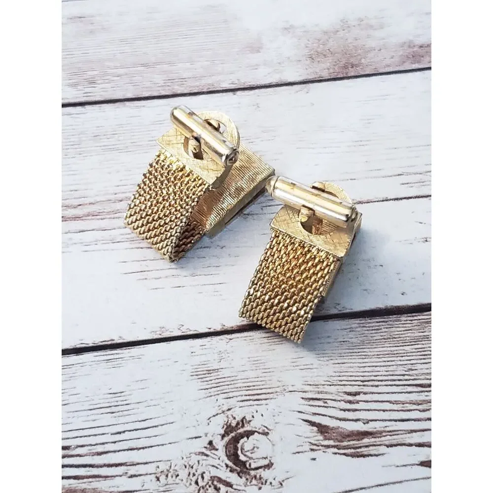 Vintage Cufflinks - Gold Tone & Amber Tone Gem